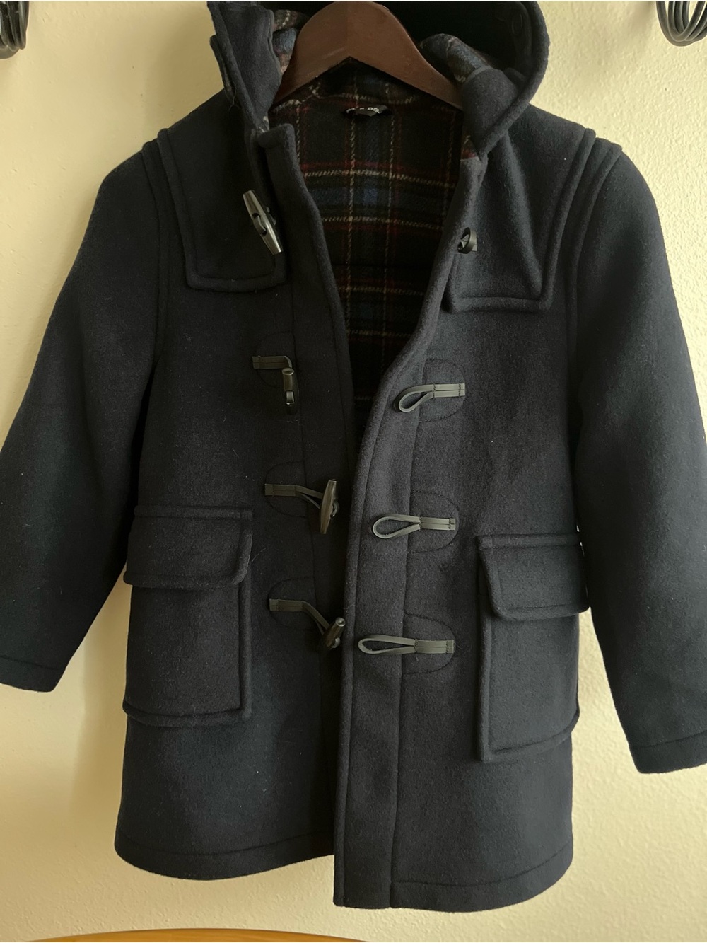 Montgomery England Youth Navy Wool Hooded Toggle Duffel Pea Coat